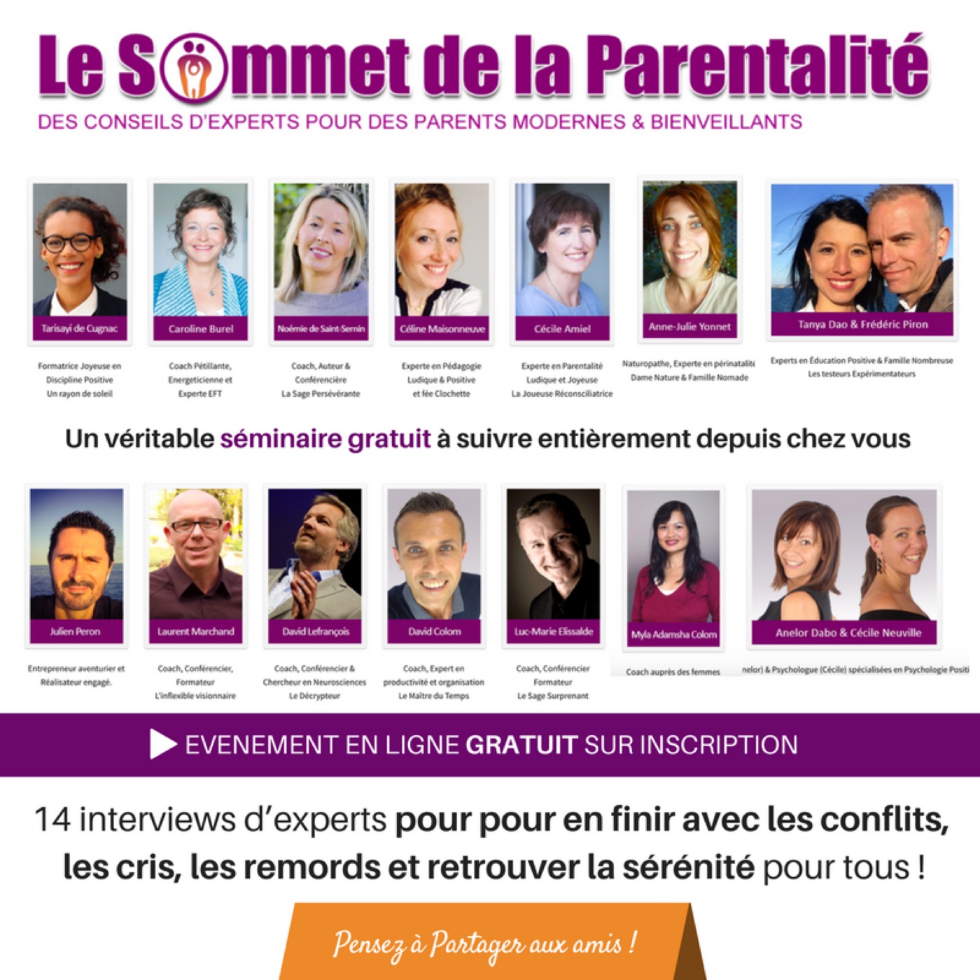Les 14 experts du Sommet de la Parentalité 2017, dont Myla Adamsha